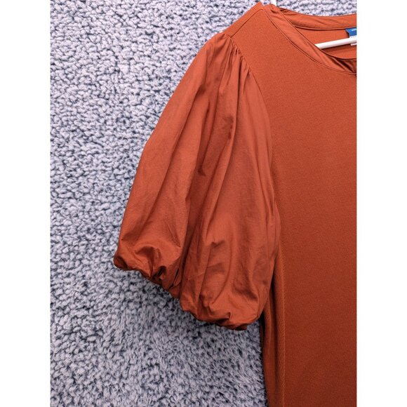 Old Navy Puff Sleeve Ribbed Top Womens 2XL Cottagecore Peasant Boho Burnt Orange - Picture 5 of 13